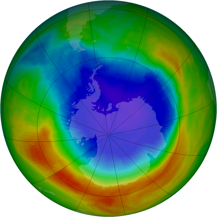 Antarctic ozone map for 25 October 1989
